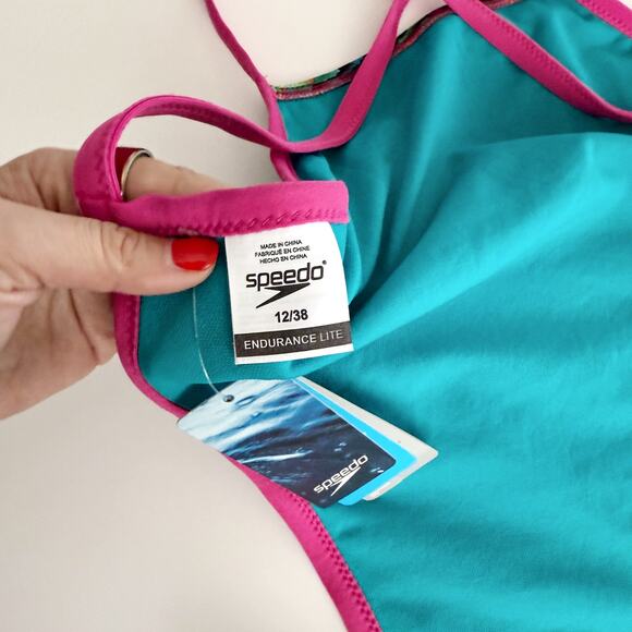 [Speedo] Endurance Lite Abstract Pixel Turnz Vee 2 One-Piece Swimsuit NWT Sz 38 - Picture 10 of 12